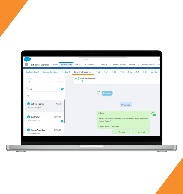 An AI-powered Salesforce candidate engagement software created to assist sales recruiters in managing talent interactions effectively.