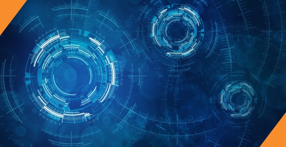A futuristic design with binary code and circuitry, symbolizing the evolution of labor markets data featuring Textkernel's 37 degree angle orange crop.
